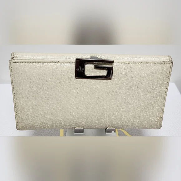 GUCCI G Clasp Continental Pebble Grain Ivory Leather Wallet Auth #035.2778.2097 - Picture 5 of 16